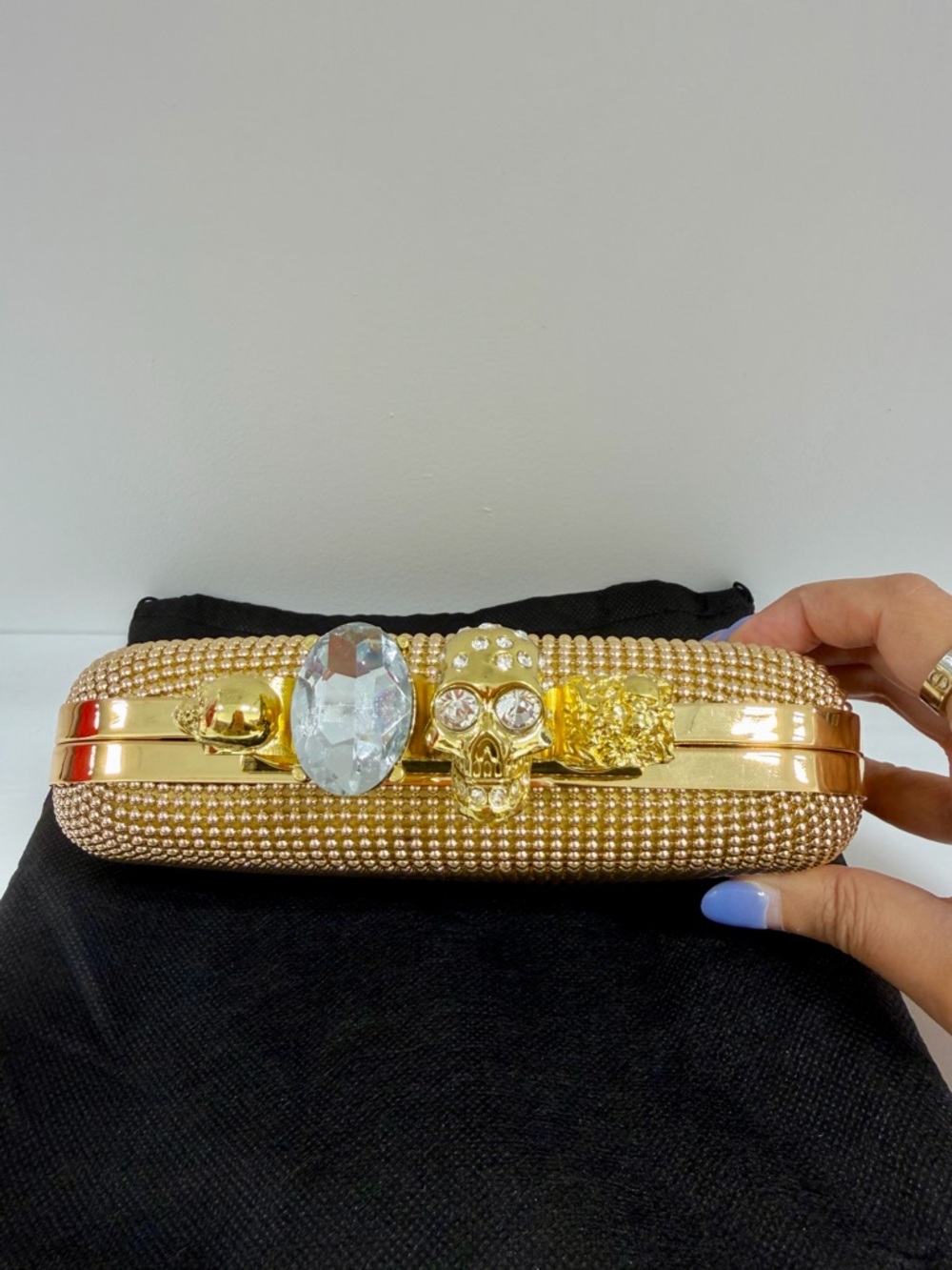 Gold Rhinestone Skull Knuckle Clutch Bag | Statement Evening Bag | NWOT - Picture 3 of 11
